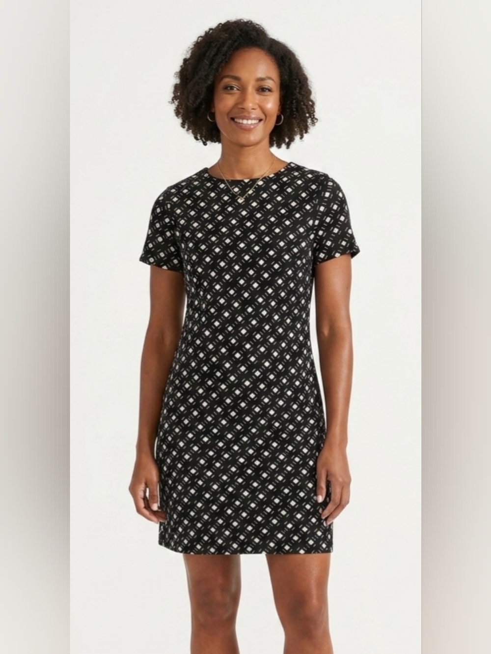 Hobbs London Black And Off-White Geo-Print Short Sleeve Mini Dress Size 12